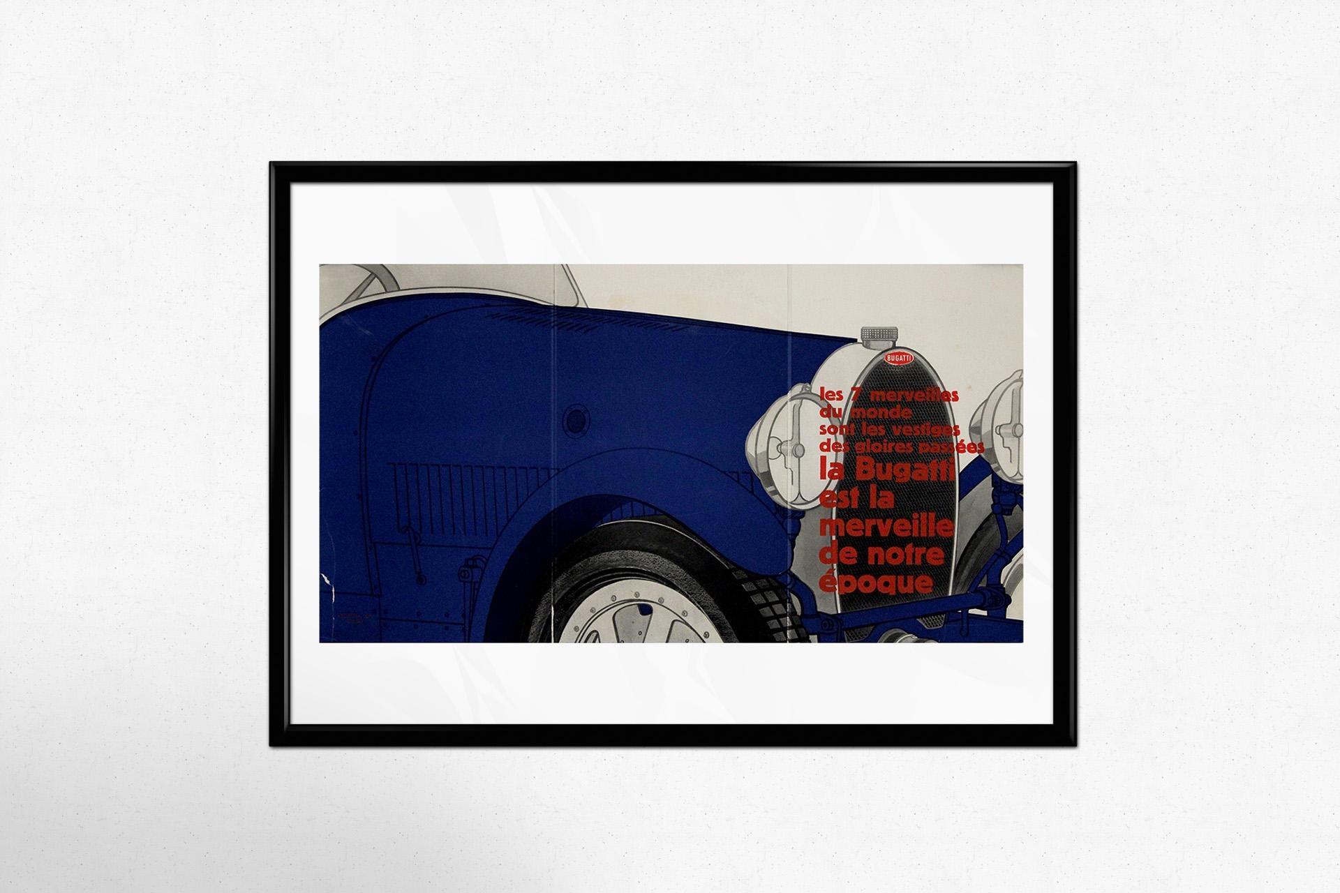 Rare and striking artifact of automotive history original 1928 Bugatti poster For Sale 2