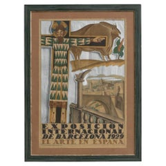 Rare Barcelona International Exposition Poster Framed, 1920s