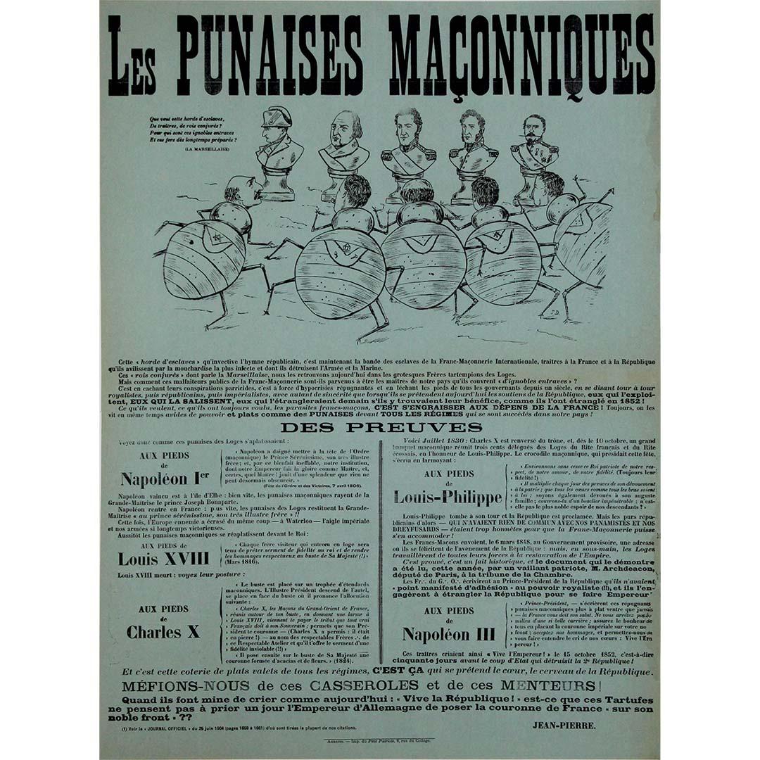 Seltene circa 1908 Französisch satirische Plakat - The Masonic Bedbugs – Print von Unknown