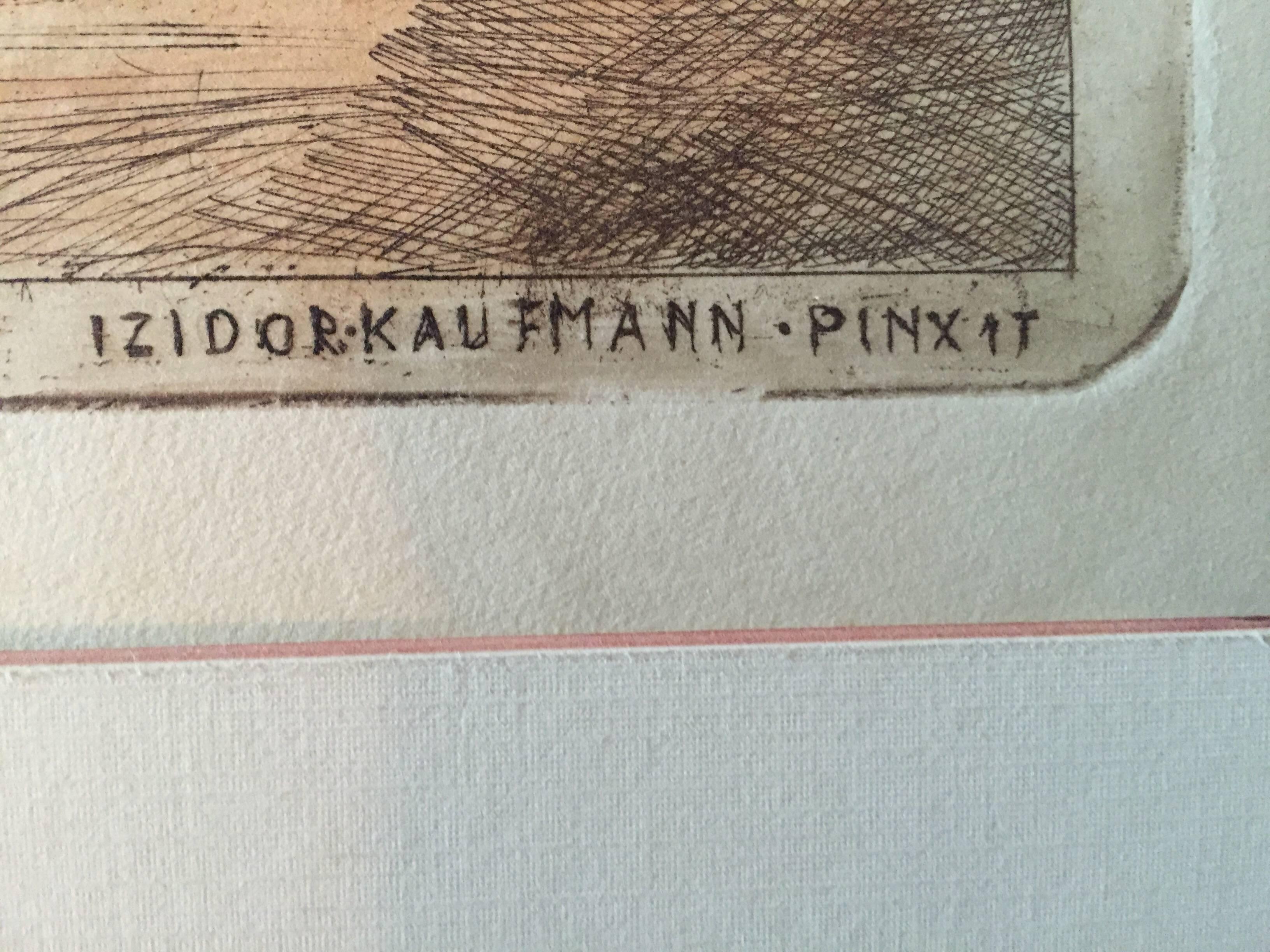 Seltene Judaica Cheder Test Handkolorierte Radierung nach Kaufmann (Beige), Figurative Print, von Unknown