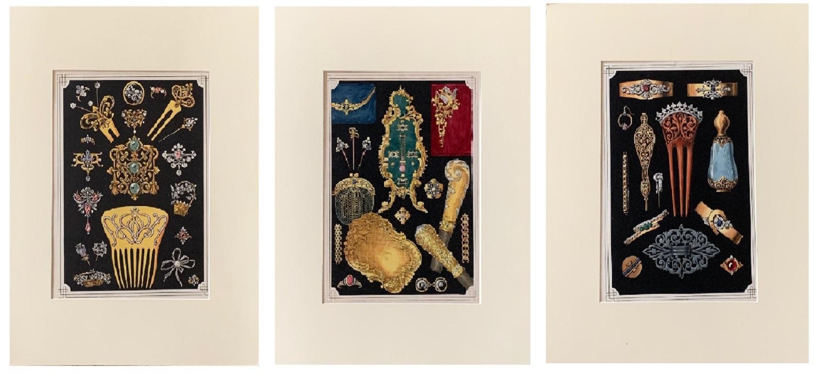 Unknown Still-Life Print - Three Art Nouveau Jewelry Lithographs