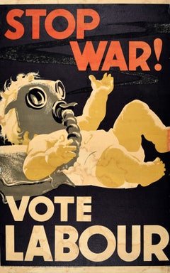 Rare Original Vintage General Election Poster Stop War Vote Labour WWII Politics