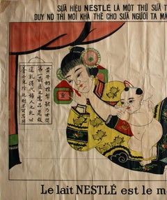 Rare Original Vintage Poster For Nestle Condensed Baby Milk Drink - Asia Markets