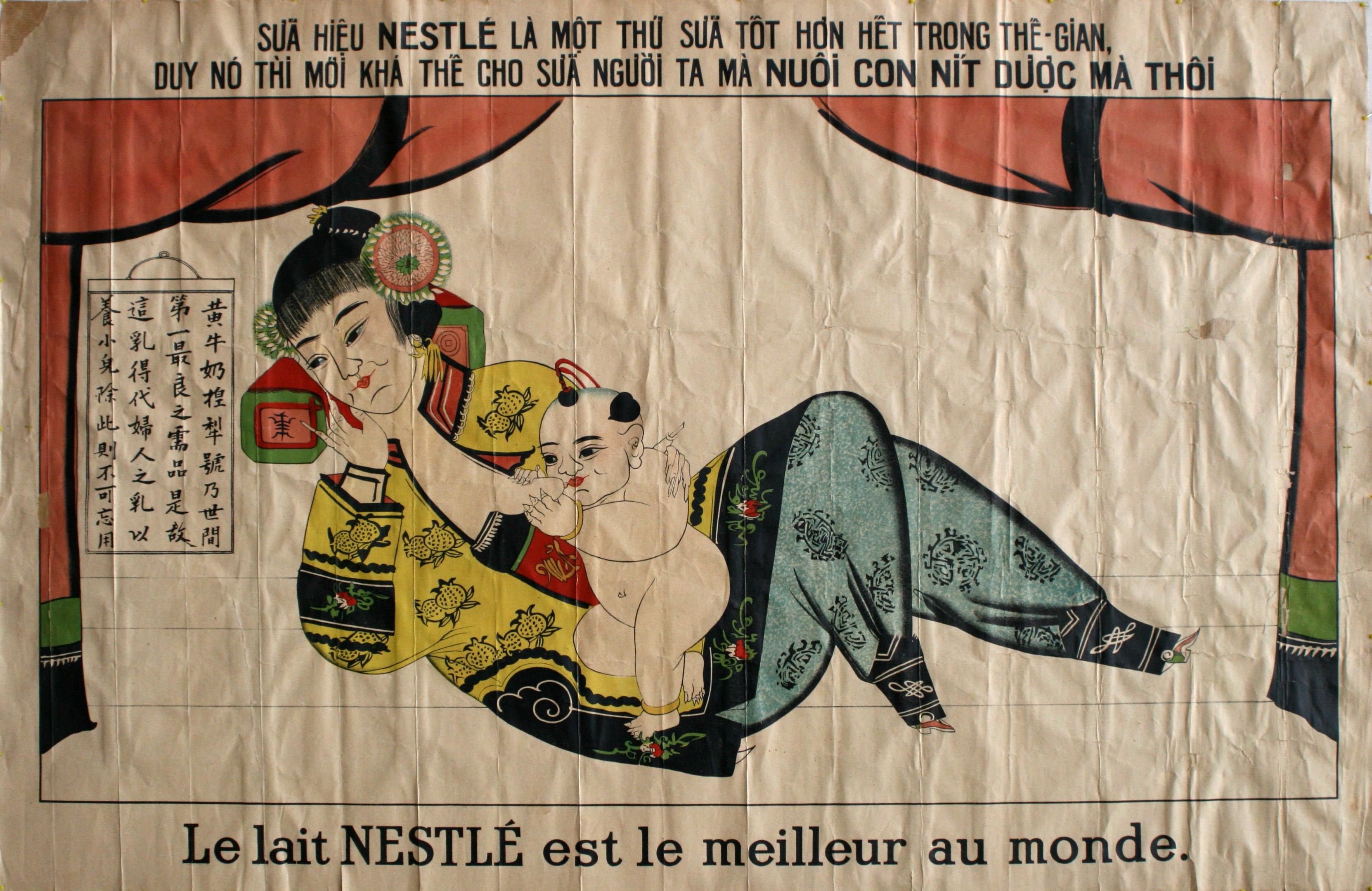 Rare Original Vintage Poster For Nestle Condensed Baby Milk Drink - Asia Markets