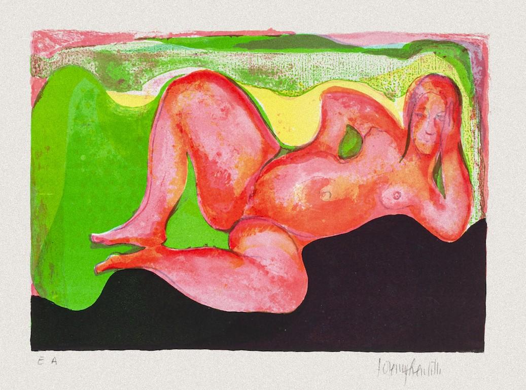Unknown Figurative Print - Reclined Nude - Original Lithograph - Mid-20th Century