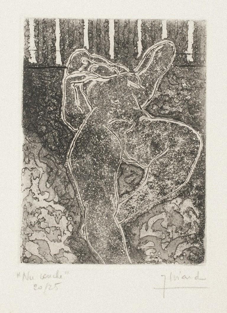 Unknown Nude Print – Rechteckiger Akt – Original-Radierung auf Papier – 20. Jahrhundert