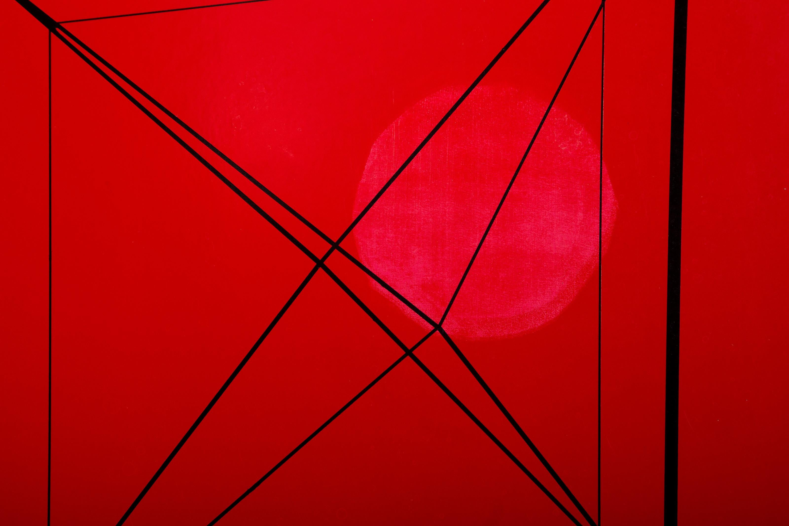 Red Cube, Abstract Geometric Screenprint by Gerald Marks For Sale 1