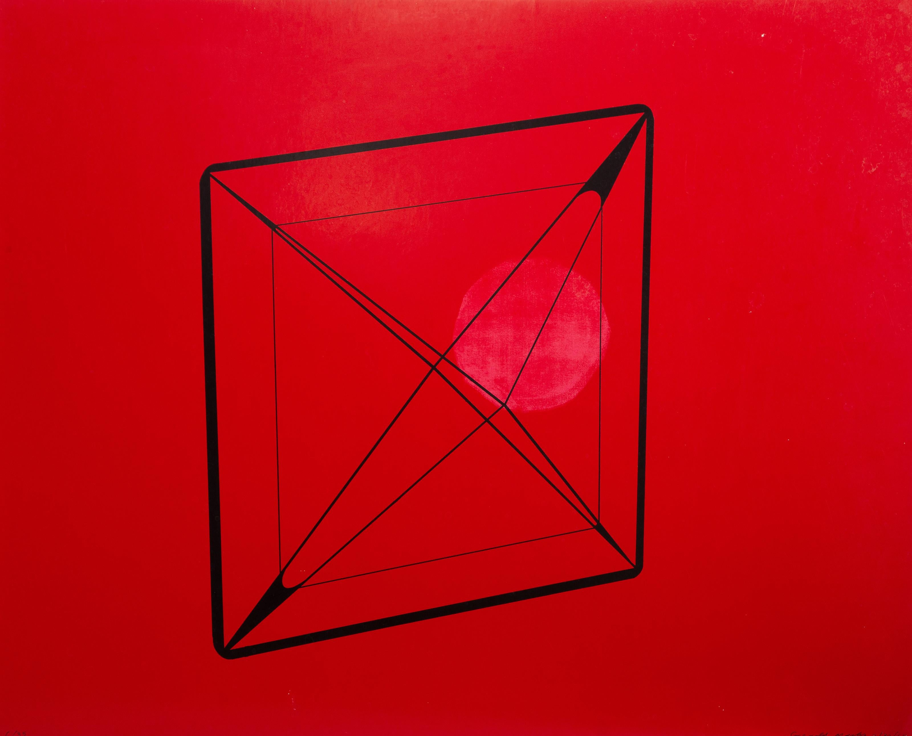 Gerald Marks, British (1921 - 2018) - Red Cube, Year: 1968, Medium: Screenprint on thick paper, signed, numbered and dated in pen, Edition: 6/35, Size: 16.75 x 20.5 in. (42.55 x 52.07 cm)