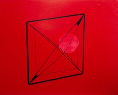 Red Cube, Abstract Geometric Screen Print by Gerald Marks