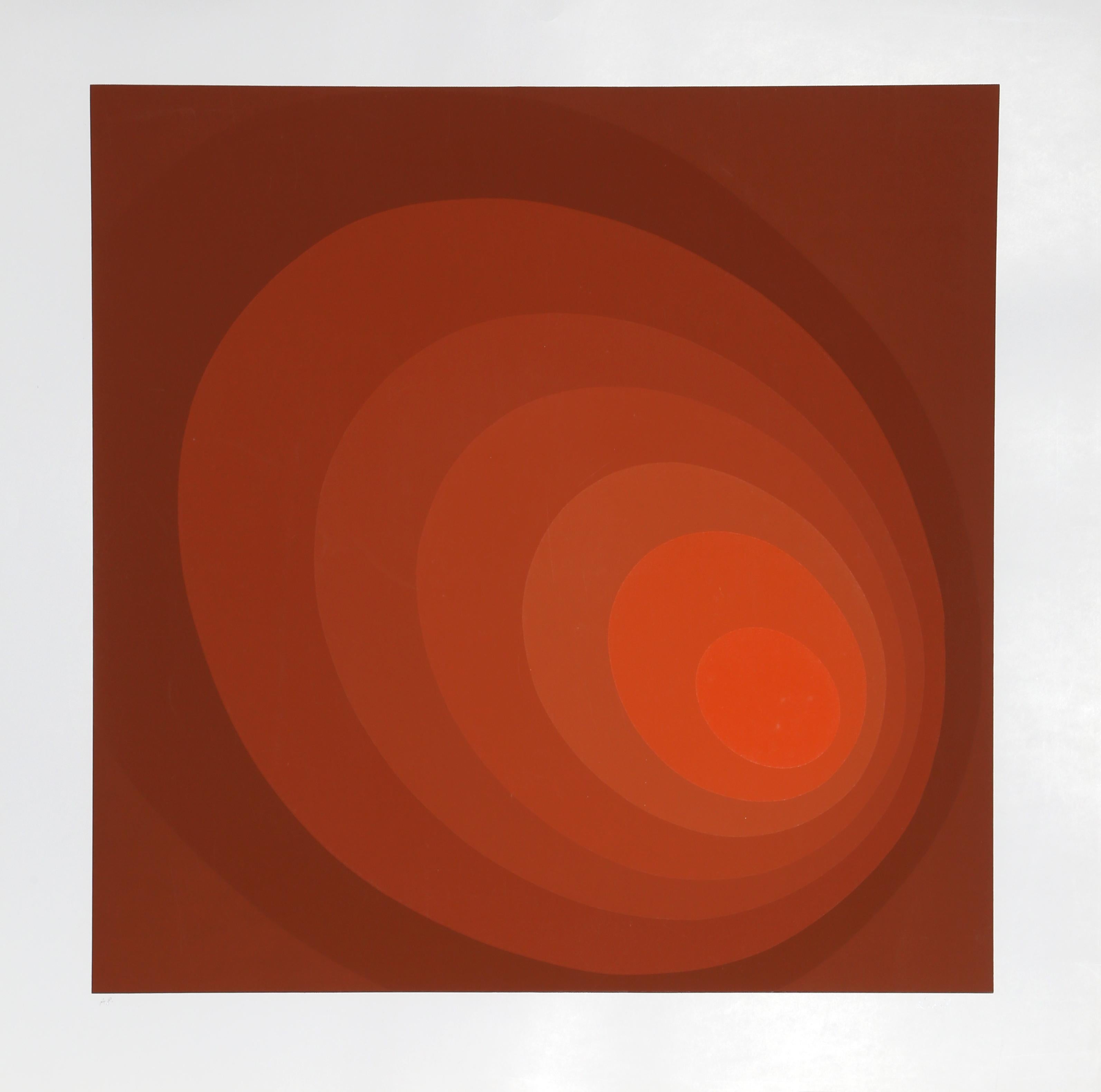 Print di Unknown - Cerchio rosso Ombre, serigrafia astratta geometrica di Leonid