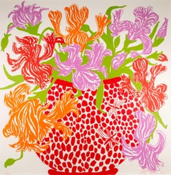 Blumen im Rot-Orange-Schliff, großer gerahmter Druck von Oisin Byrne, leuchtende Farben