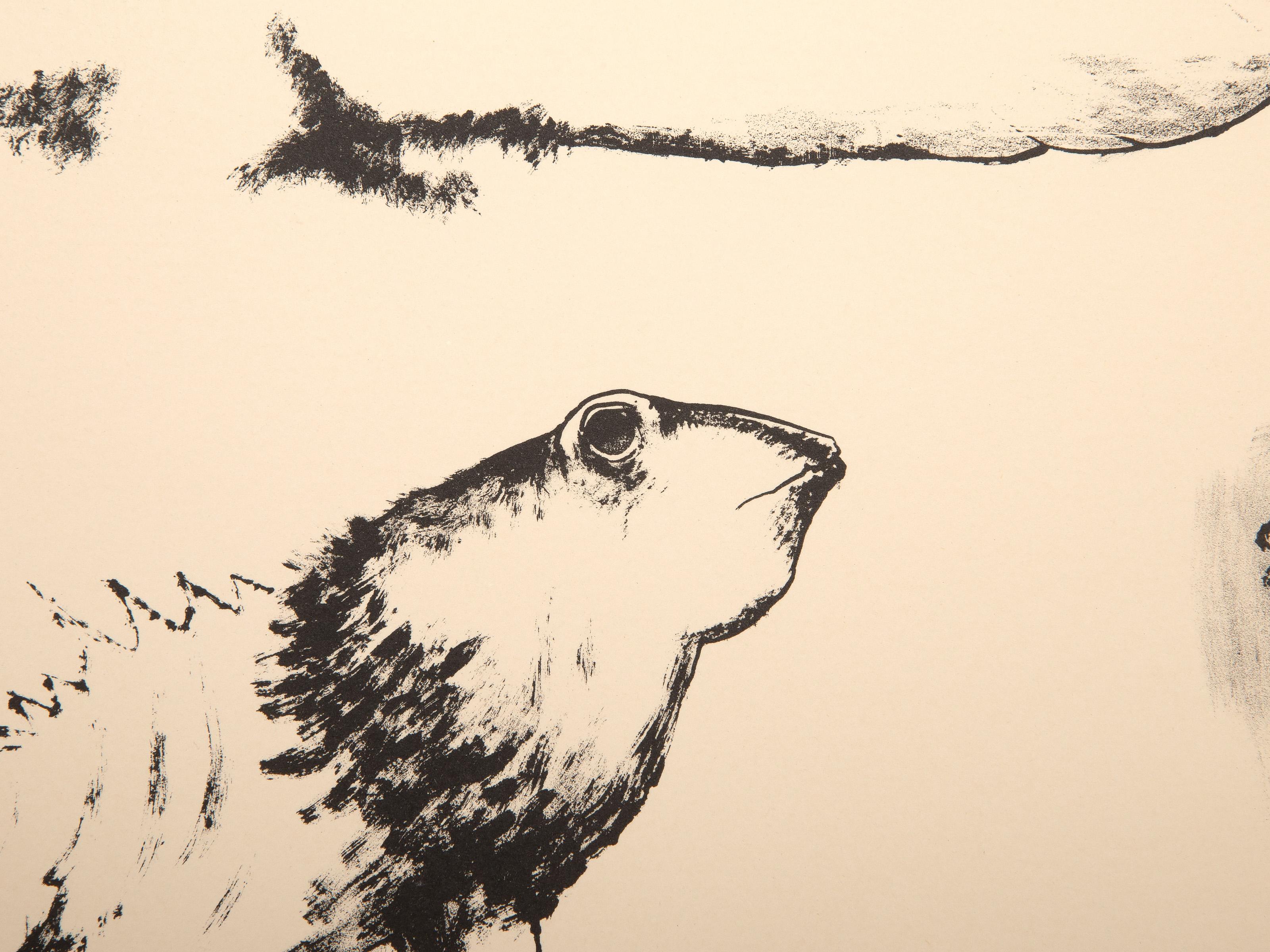 Reptiles, litografía surrealista de Aubrey Schwartz en venta 2