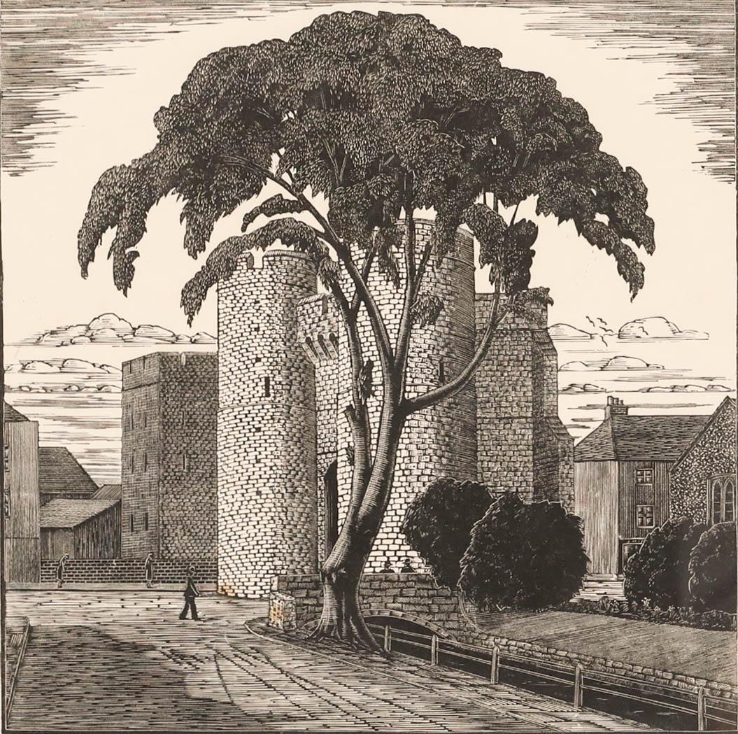 Rev Maurice Frederic Foxell KCVO (1888-1981) - Linoprint, Study of a Castle - Print by Unknown