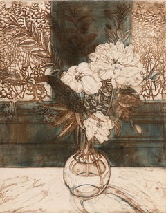 Richard Bawden - Mid 20th Century Etching, Roses & Lilac