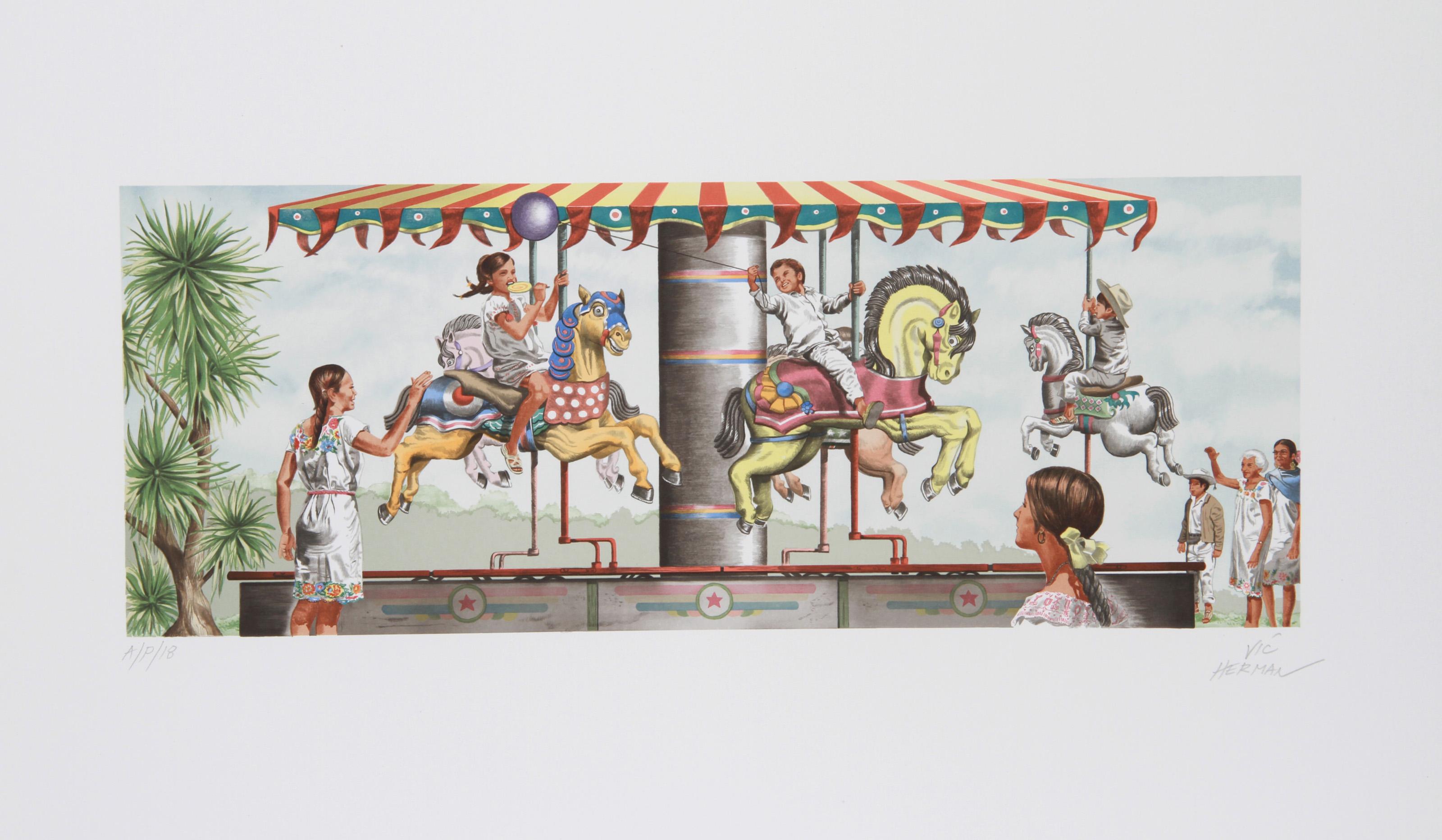 Vic Herman, American (1919 - 1999) - Ride Em Vaquero, Year:  circa 1979, Medium:  Lithograph, signed and numbered in pencil, Edition:  300, AP 45, Image Size:  8.5 x 22 inches, Size:  23 in. x 28 in. (58.42 cm x 71.12 cm) 
