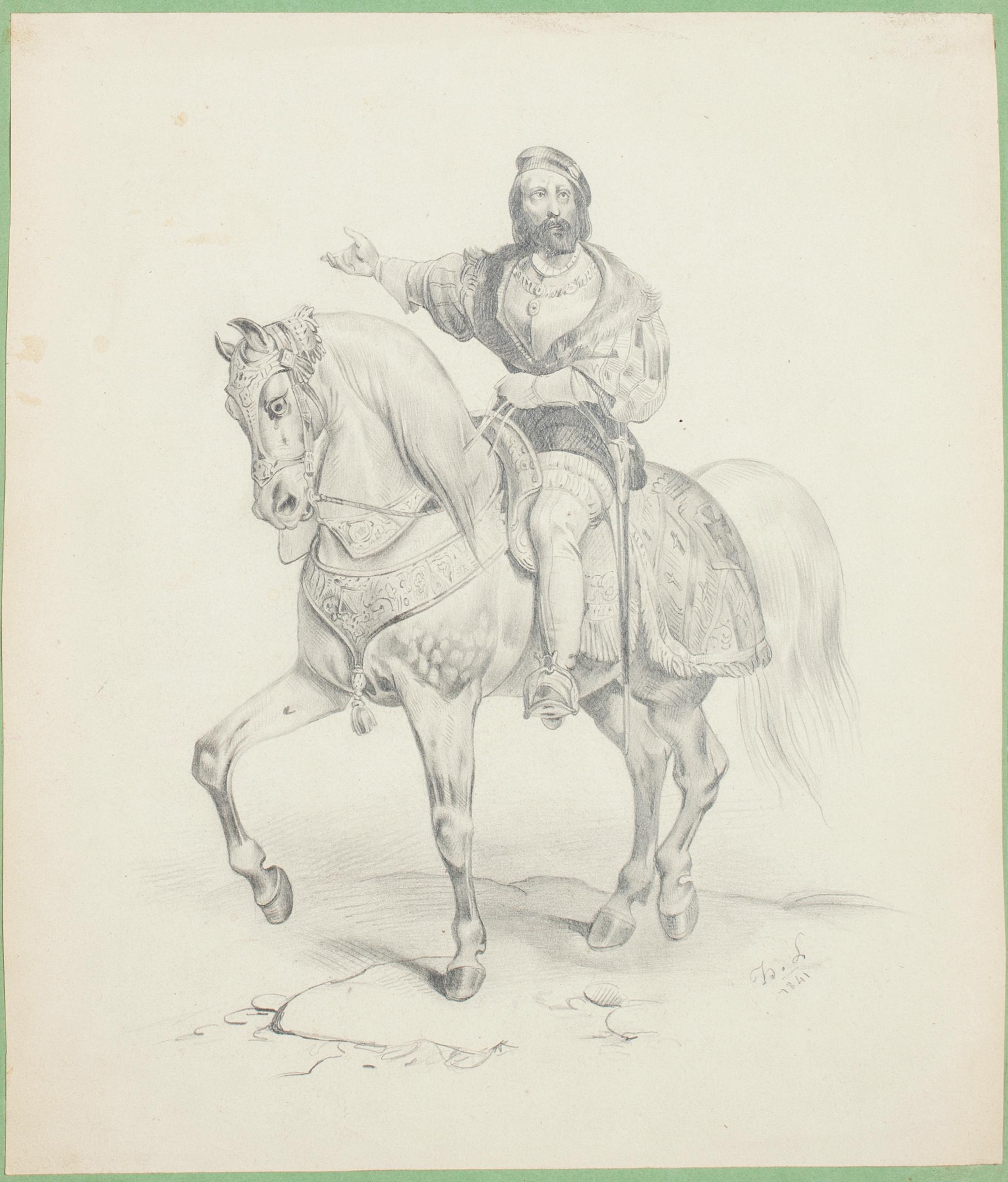 Figurative Print de Unknown - Jinete - Litografía original - 1841
