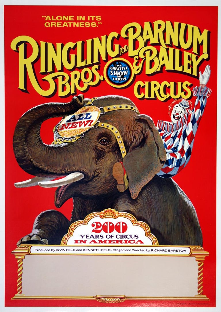 Unknown - Ringling Bros. Circo Póster Vintage Original - 200 Años Payaso  c1975 en venta en 1stDibs España, image size:768x1084
