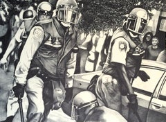 RIOT POLICE Hand Drawn Lithograph, Law Enforcement, Police in Full Tactical Gear