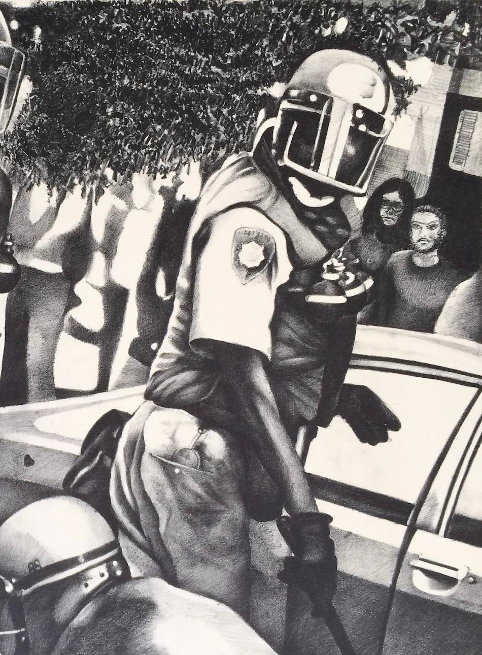 RIOT POLICE Litografía a mano, Dibujo en blanco y negro, Aplicación de la ley, Policía en venta 2