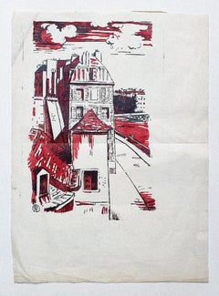 Maisons du bord de mer - Gravure sur papier - 20ème siècle