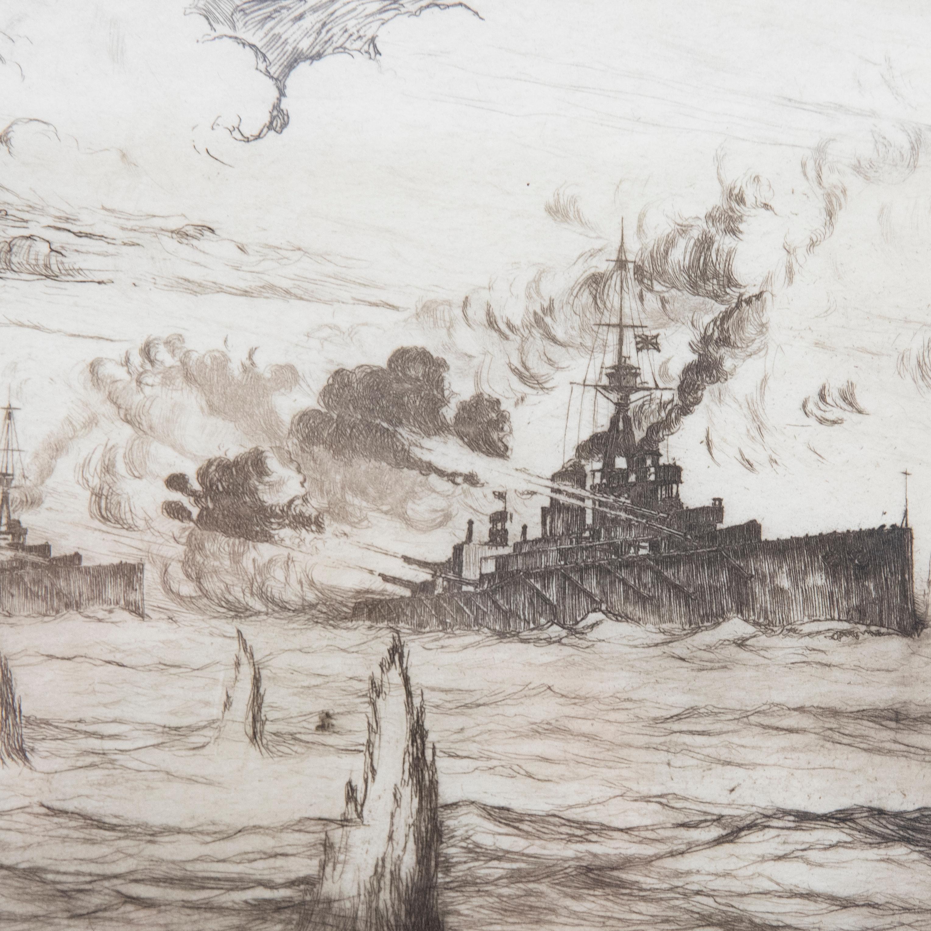 Robert Henry Smith (fl.1906-1930) - Framed Etching, A Naval Engagement For Sale 1