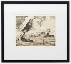 Antique Robert Henry Smith (fl.1906-1930) - Framed Etching, A Naval Engagement