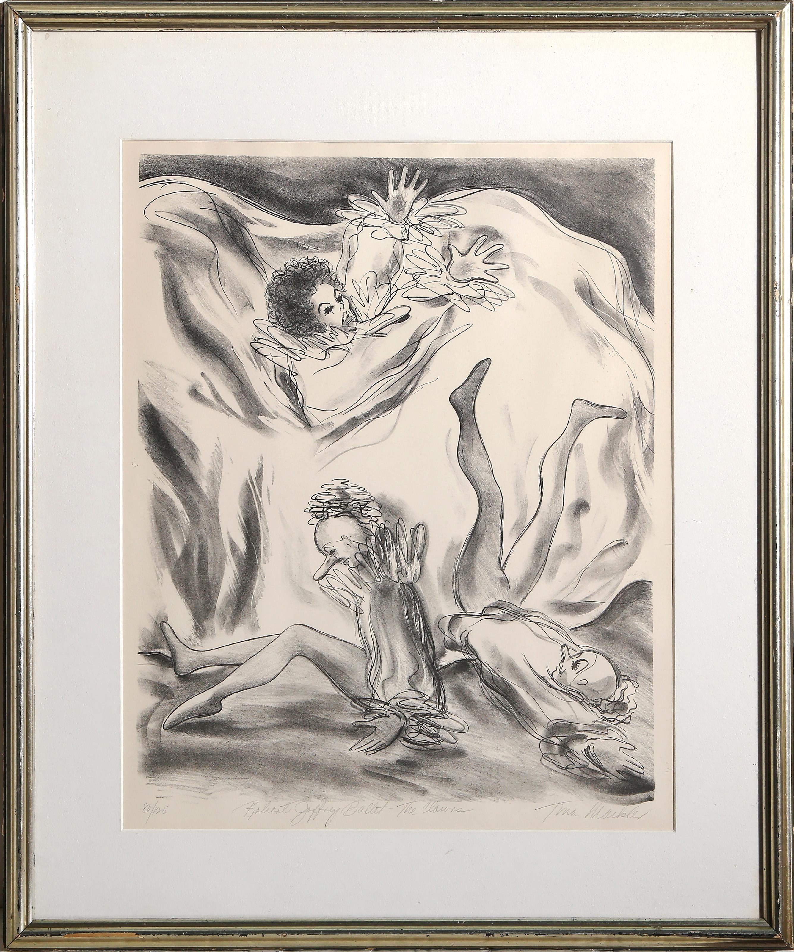 Unknown Figurative Print - Robert Joffrey Ballet - The Clowns, Surrealist Lithograph by Tina Mackler