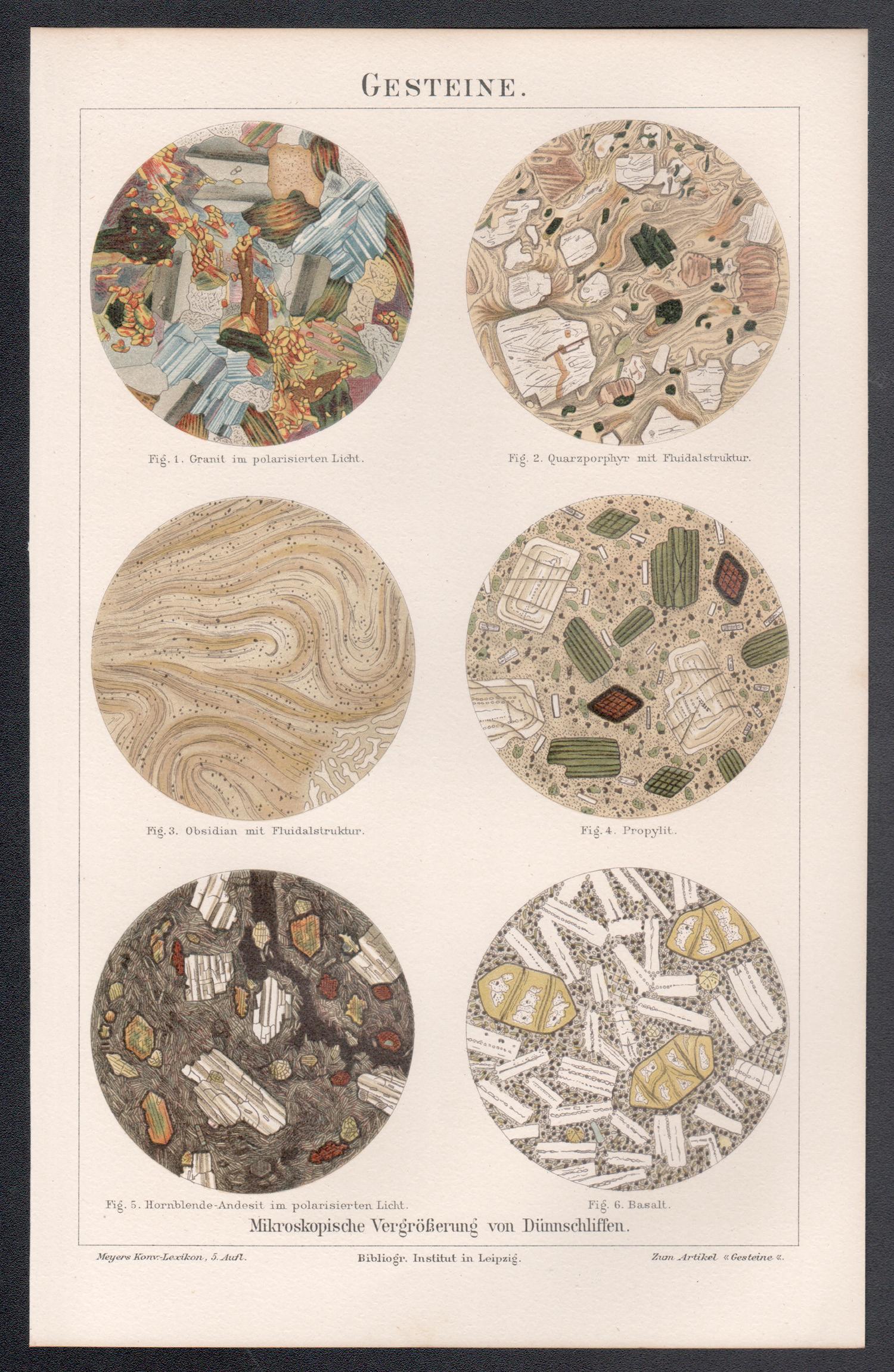 Rocas, impresión cromolitográfica microcópica geológica antigua alemana - Print de Unknown
