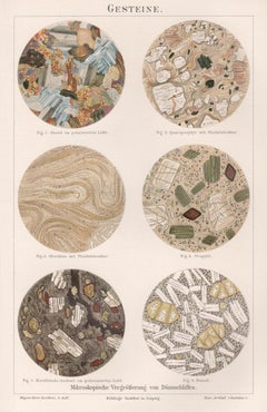 Rocks, German antique geological microcopic chromolithograph print