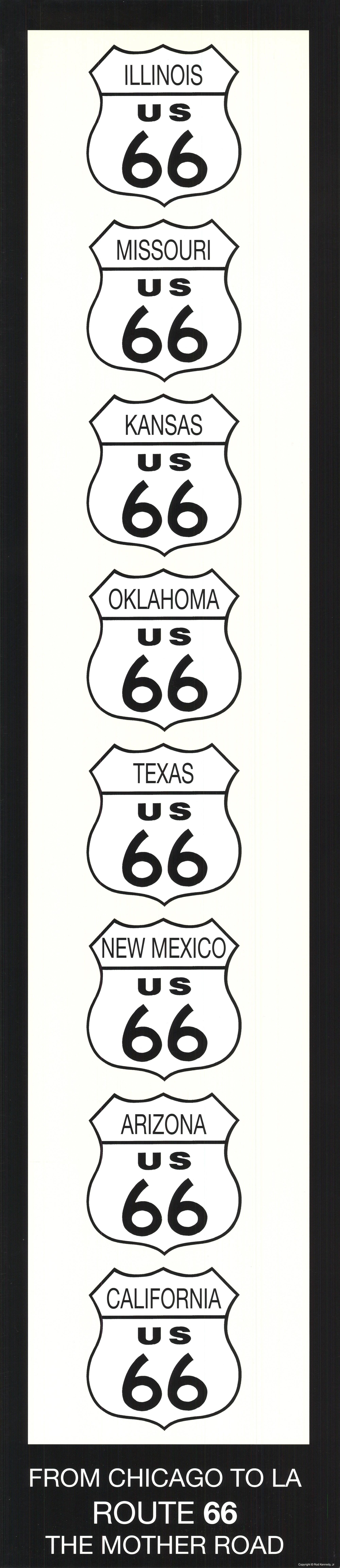 Rod Kennedy „Route 66 (Schwarz wtih elfenbeinfarben)“ 1995- Poster – Print von Unknown