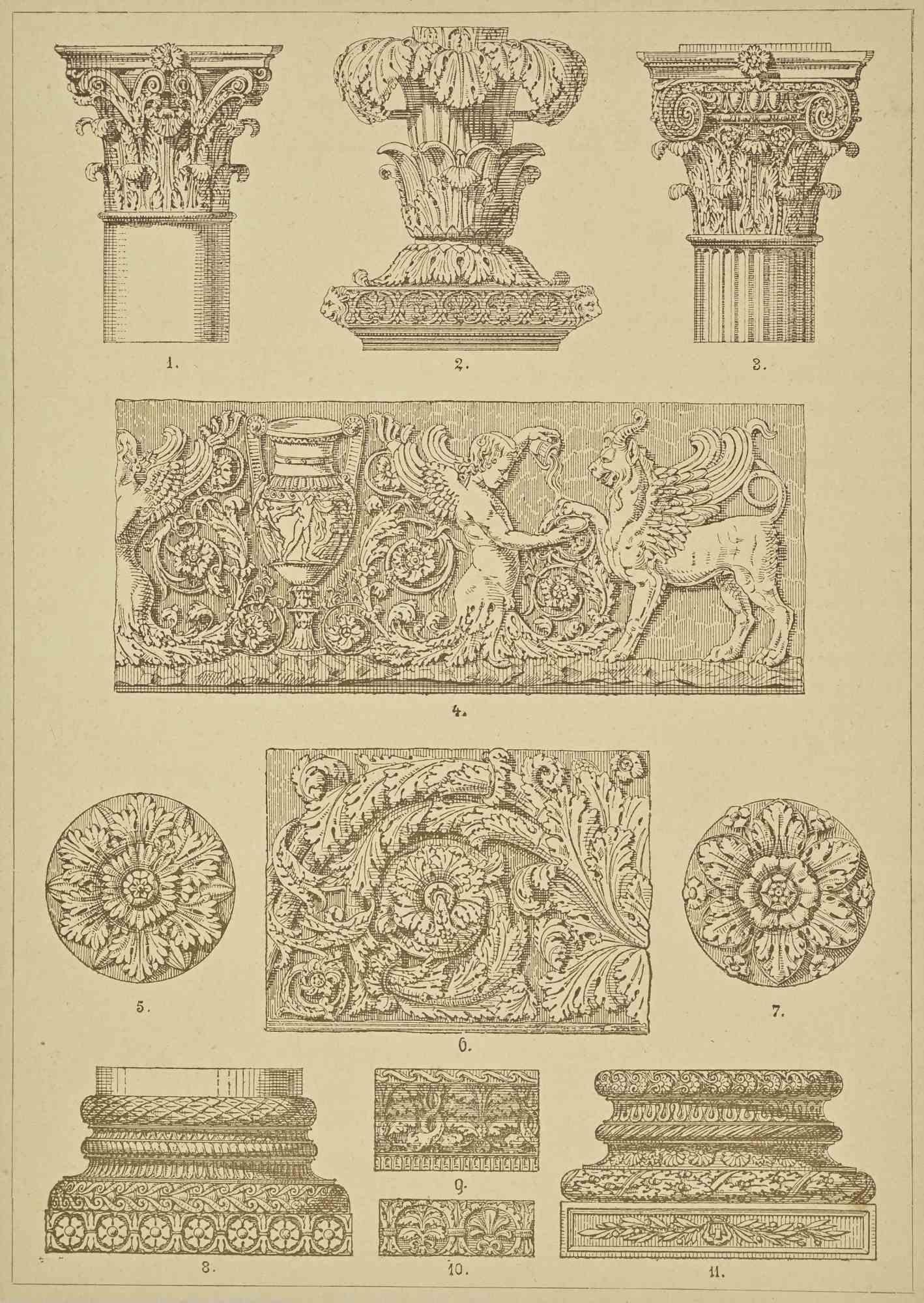 Architecture romane - Sculpture - Lithographie - 19e siècle