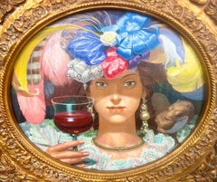 Romantic Belle Époque Portrait of a Lady in Gilded Rococo Frame Print on Canvas