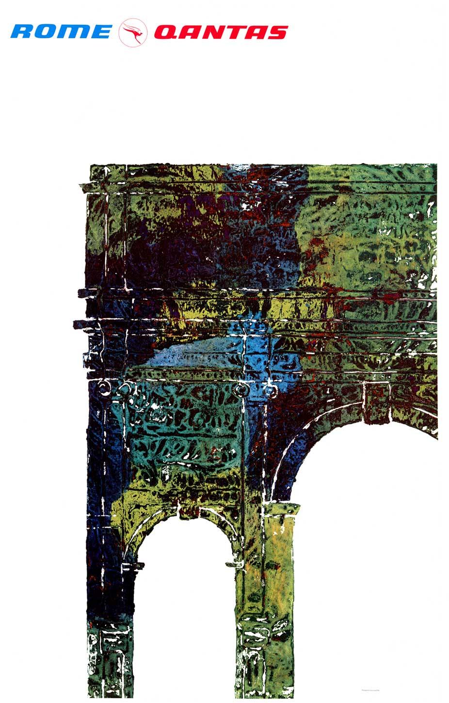 Unknown Figurative Print - Rome Qantas Airlines travel poster  linen backed
