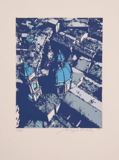 Tetti di Bologna (Blu), Serigrafia moderna di Biagio Civale