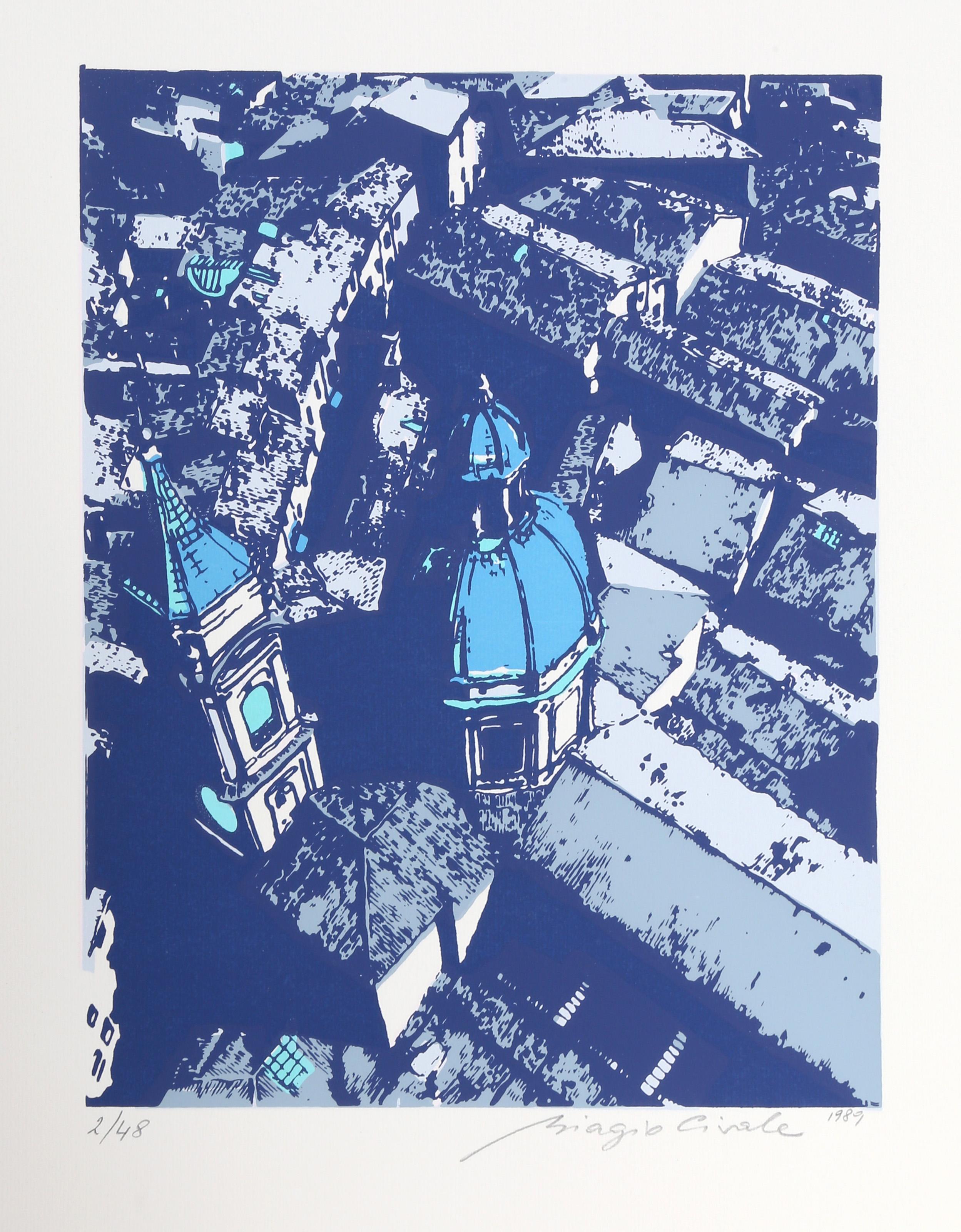 Roofs of Bologna (Blue), Modern Screenprint by Biagio Civale