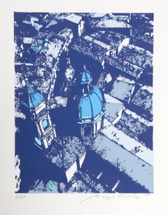 Roofs of Bologna (Blue), Modern Screenprint by Biagio Civale