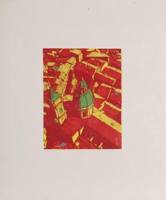 Tejados de Bolonia (Rojo), Serigrafía moderna de Biagio Civale