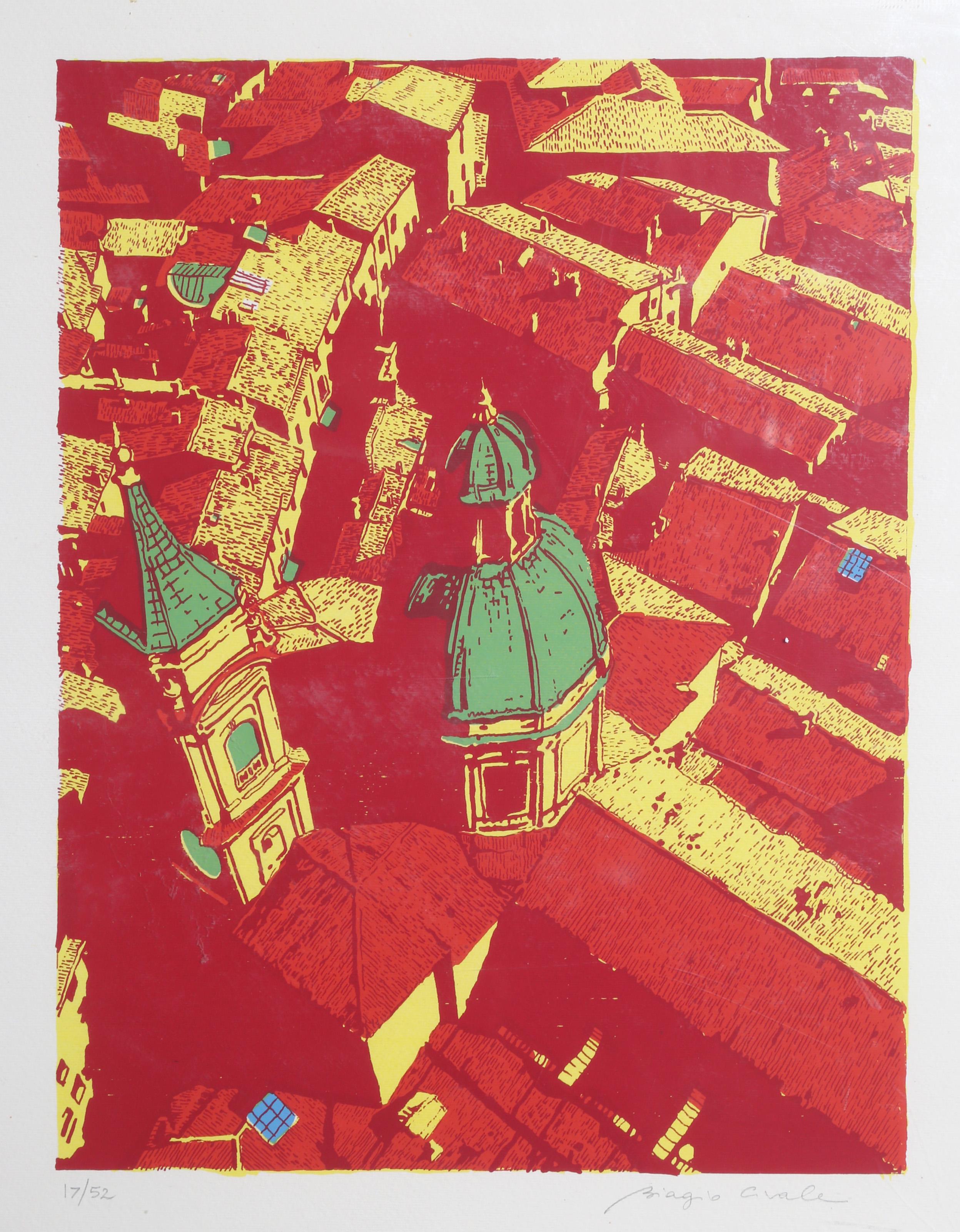 Unknown Landscape Print - Roofs of Bologna (Red), Modern Screenprint by Biagio Civale