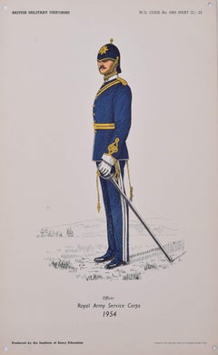 Lithographie d'uniformes militaires du Royal Army Service Corps Institute of Army Education