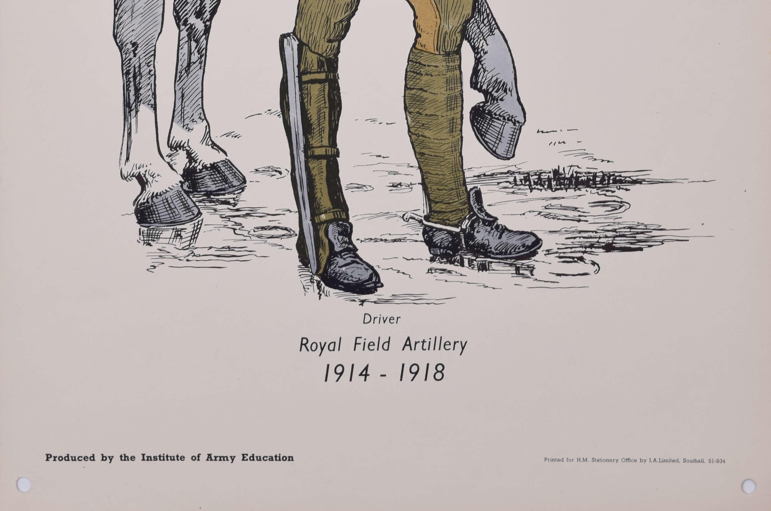 Royal Field Artillery Driver Institute of Army Education WW1 Uniform-Lithographie im Angebot 1