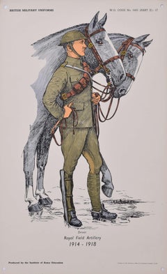 Retro Royal Field Artillery Driver Institute of Army Education WW1 uniform lithograph