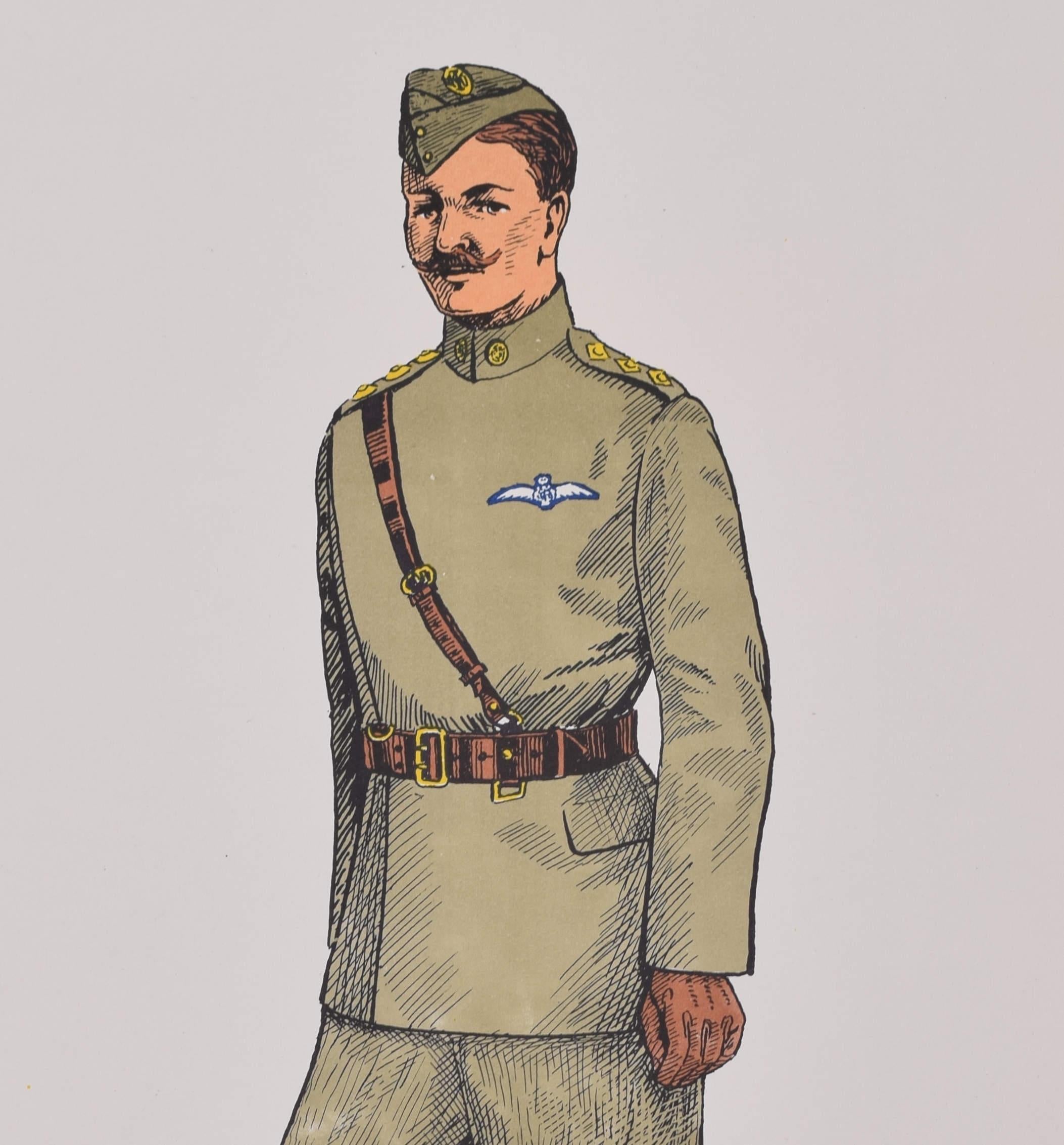 Royal Flying Corps (RAF) Offiziersinstitut der Armee Erziehung Uniform-Lithographie – Print von Unknown