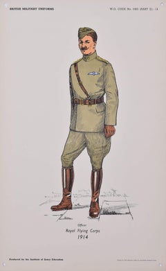 Vintage Royal Flying Corps (RAF) Officer Institute of Army Education uniform lithograph