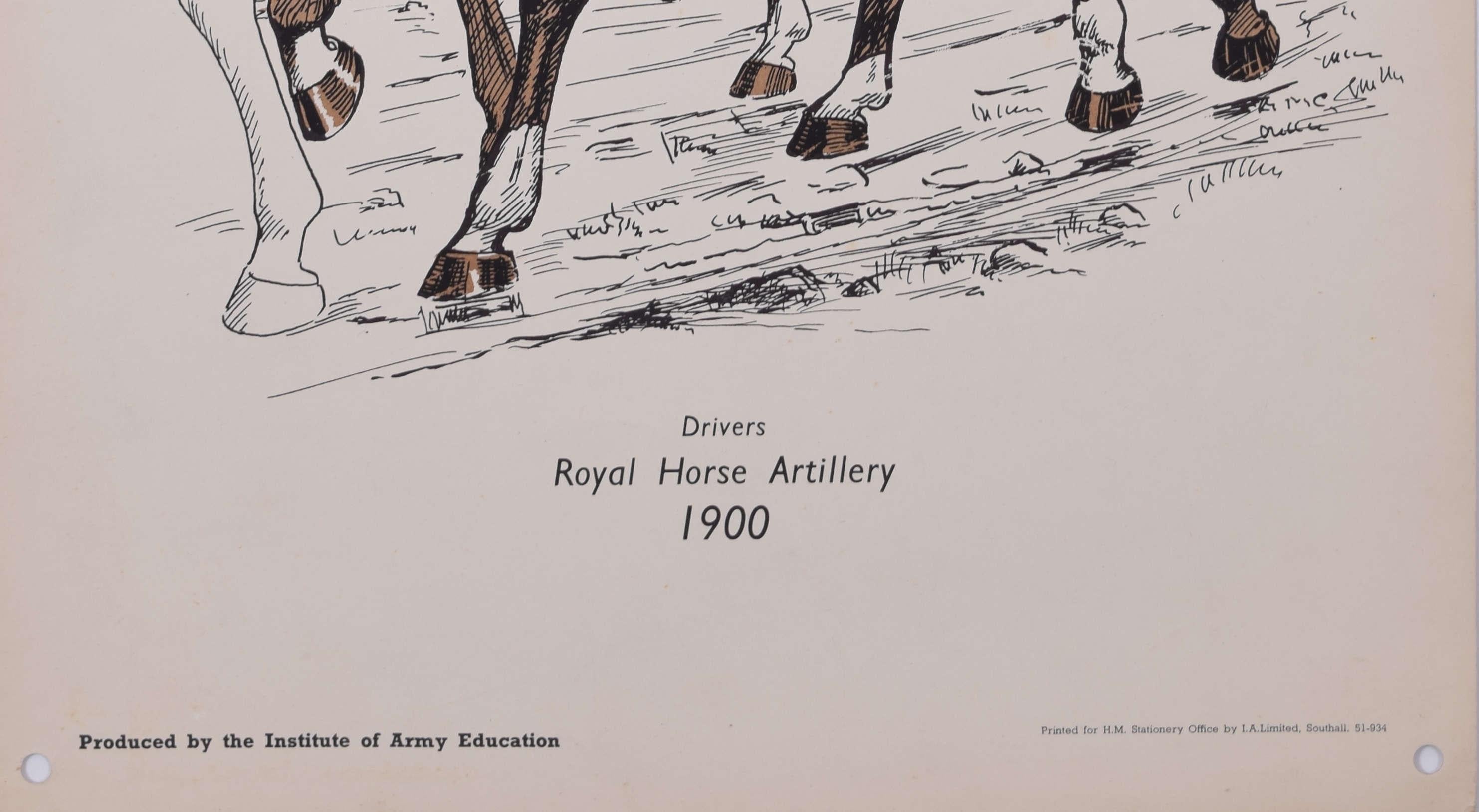 Royal Horse Artillery Drivers Institute of Army Education Uniform-Lithographie im Angebot 1