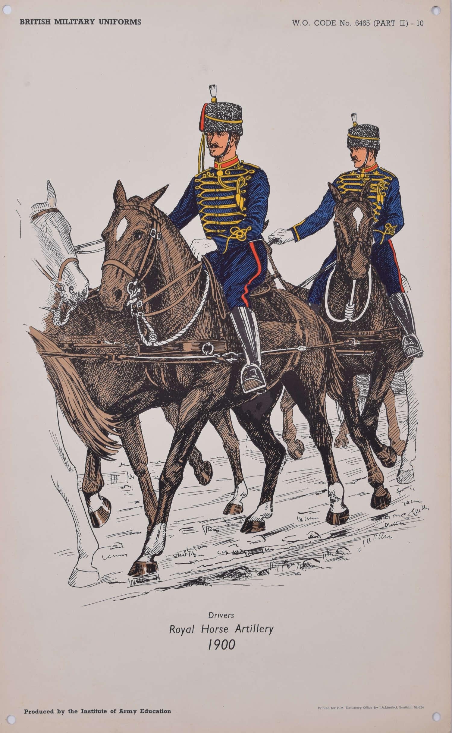 Royal Horse Artillery Drivers Institute of Army Education uniform lithograph