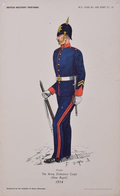 Lithographie d'uniformes militaires du Royal Logistics Corps Institute of Army Education