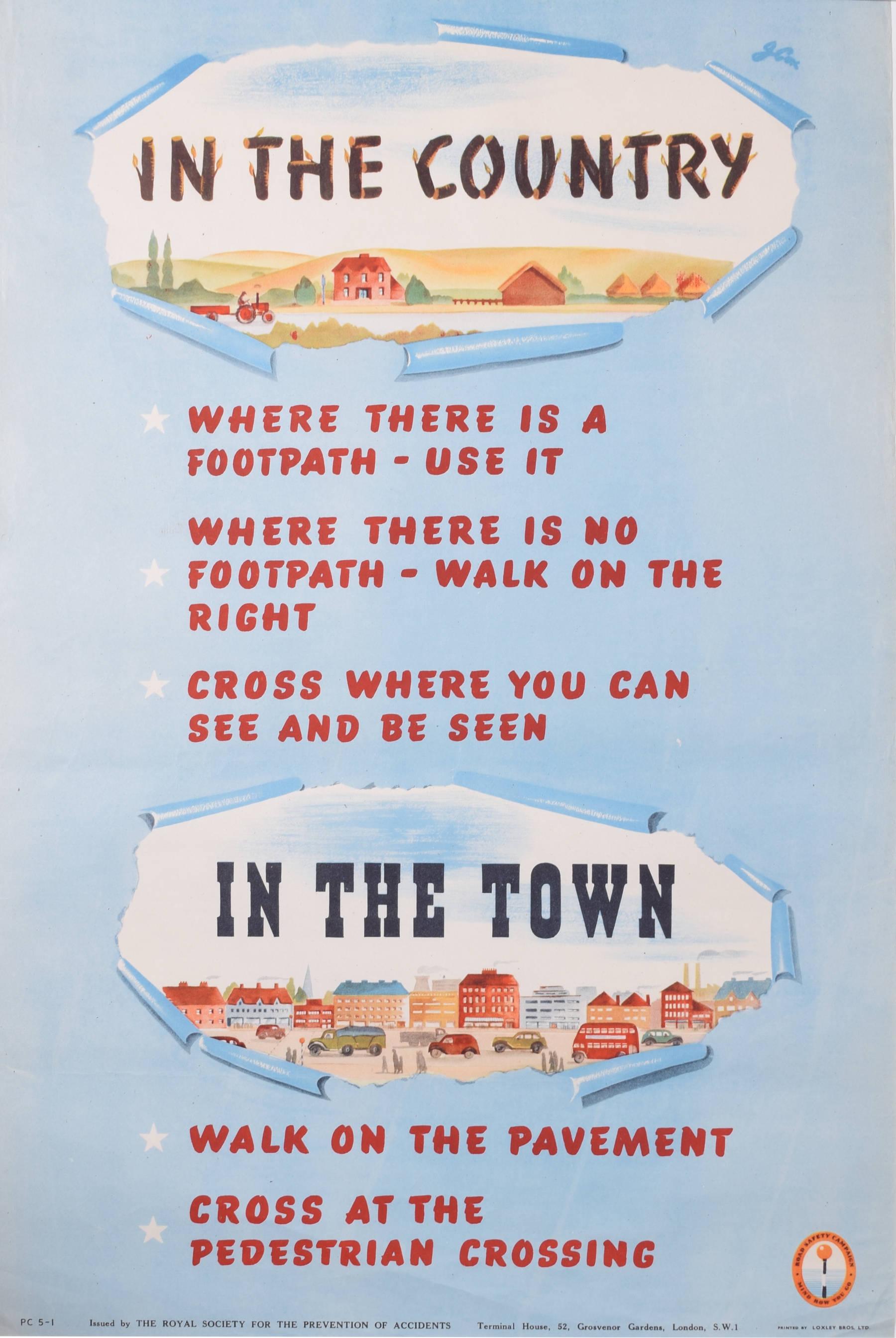Unknown Landscape Print - Royal Society for the Prevention of Accidents In the Country In the Town poster
