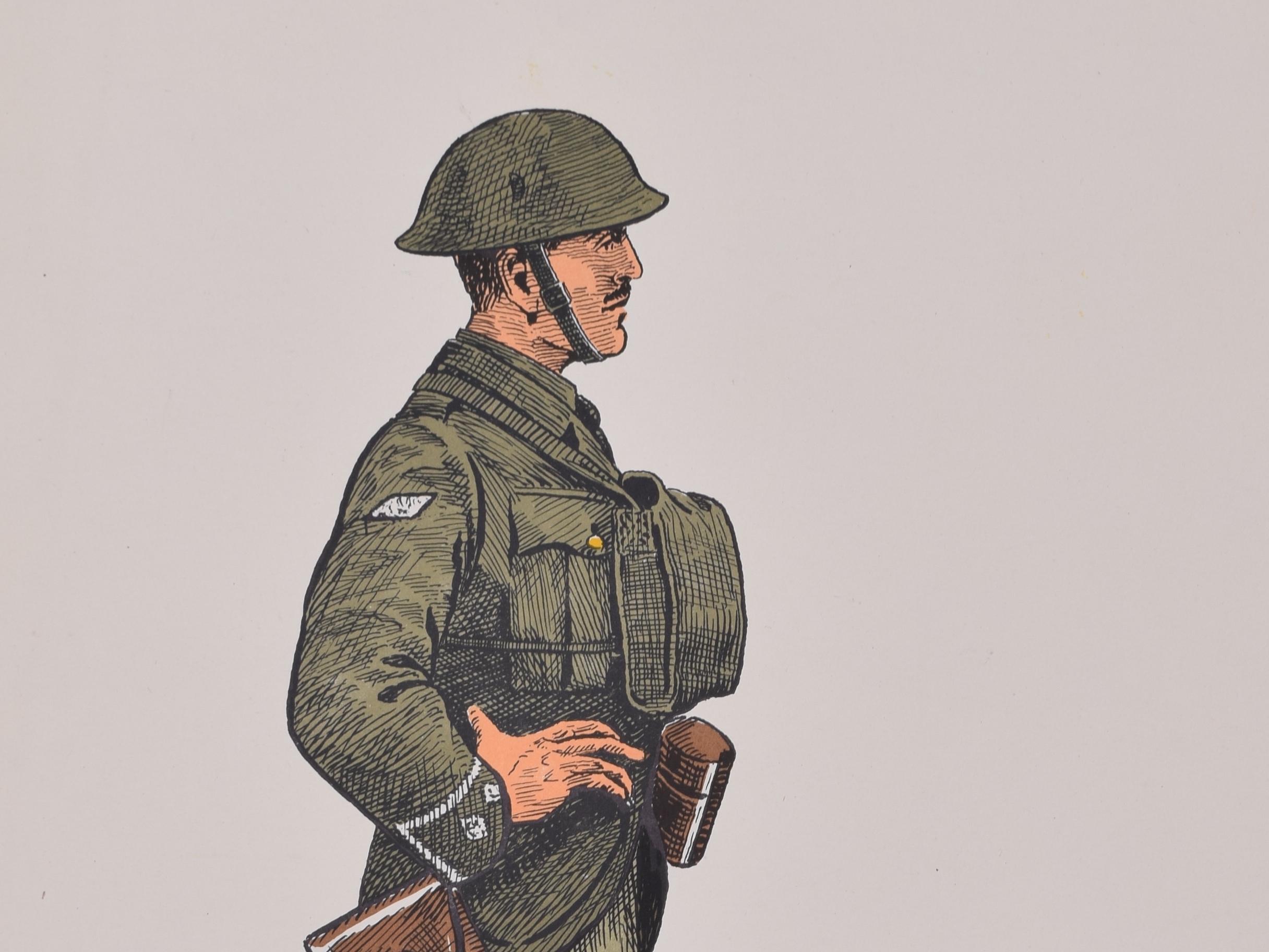 Royal Tank Corps Captain Institute of Army Education WW1 uniform lithograph - Print by Unknown