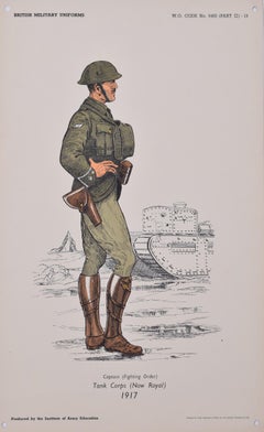 Litografia dell'uniforme del Royal Tank Corps Captain Institute of Army Education della Prima Guerra Mondiale