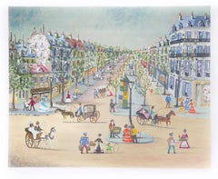 Rue de Castiglione, Folk Art Lithograph by Claude Tabet